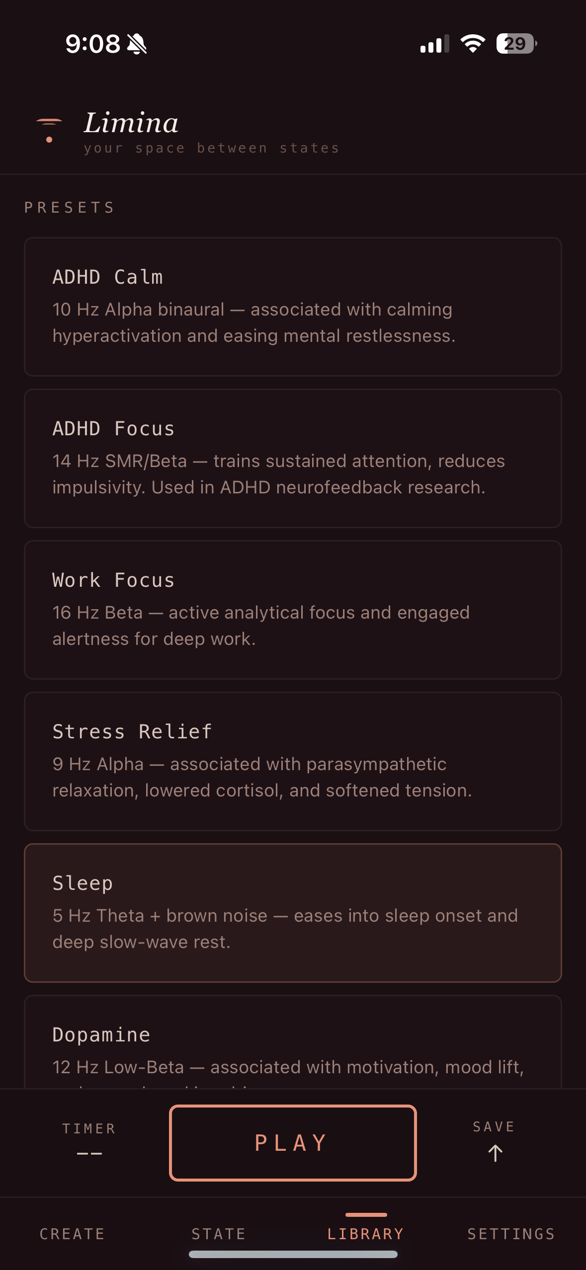 Limina app screen